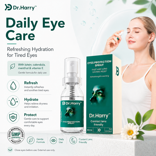 DR.HARRY Lutein Eye Spray bottle — spray-on-closed-eyes dry eye relief formula