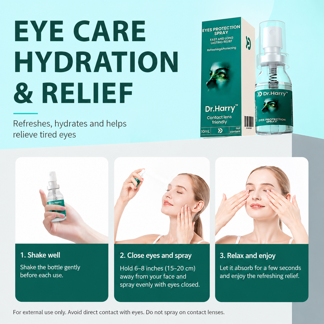 DR.HARRY Lutein Eye Spray lifestyle — relief for screen fatigue, dry eyes, and redness
